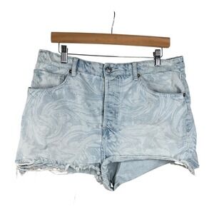 ZARA High Waist Blue & White Denim‎ Shorts Size 14